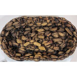 Unique Woven Oval Basket Expresso Water Hyacinth 11" L 5" W 2.5" D Rustic